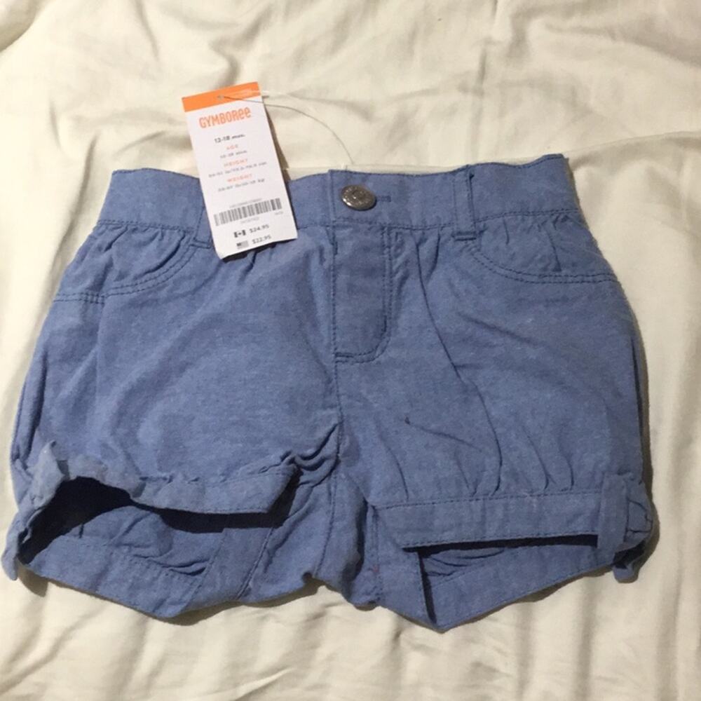 Denim chambray bubble shorts elastic waist NWT